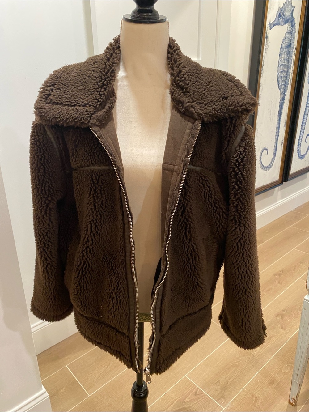 BDG Chocolate Brown Teddy Zip-Front Jacket